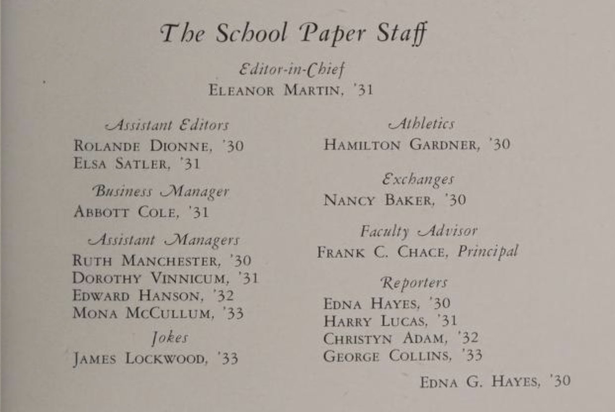 1930 Joseph Case High School yearbook